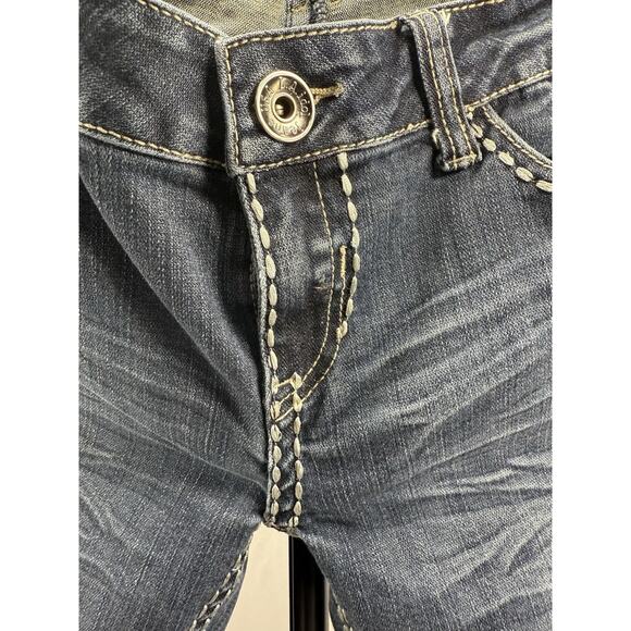 LA Idol USA Women’s Jeans Embellished Flap Pockets Blue Stitching Sz 5 EUC - Picture 12 of 16